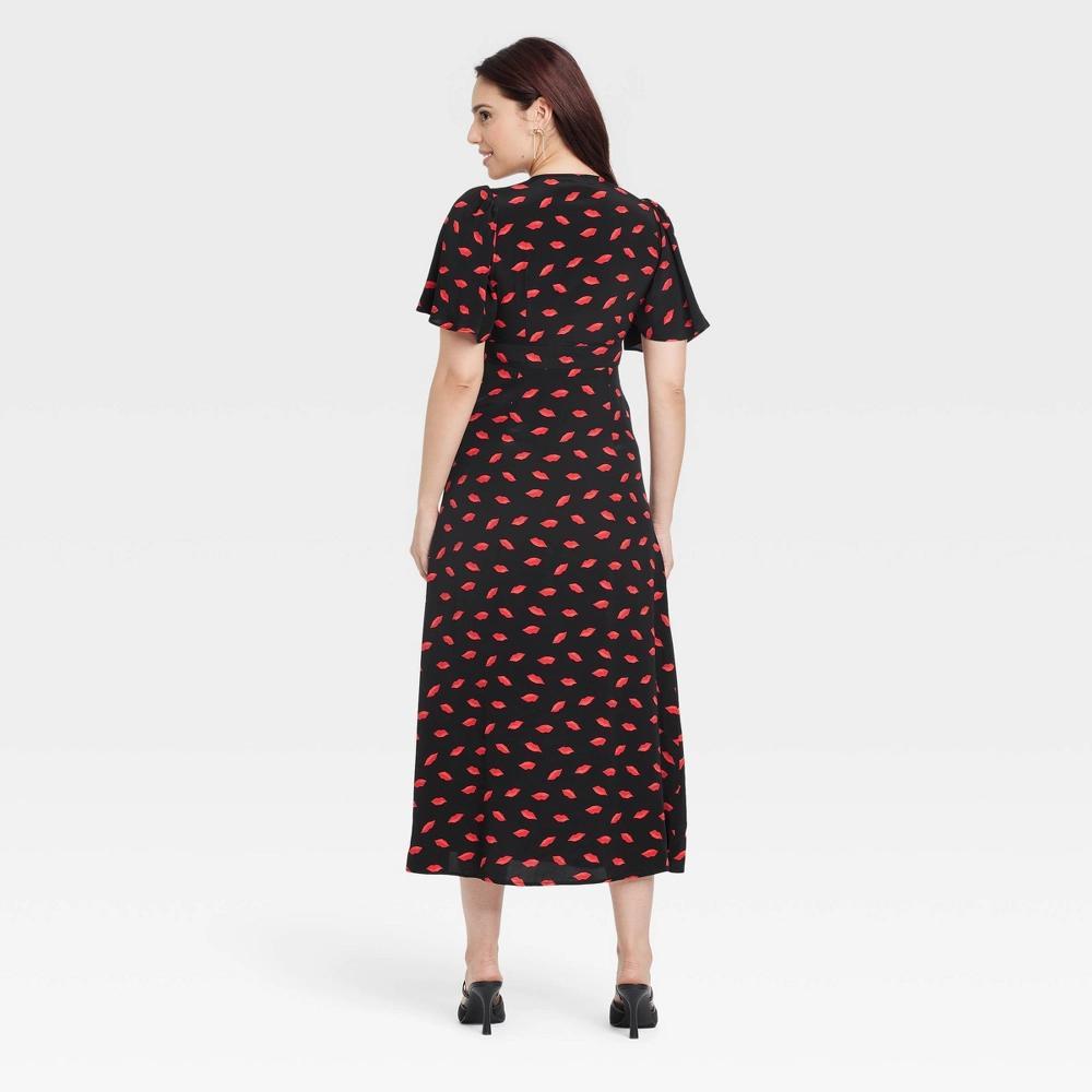 Womens Short Sleeve Maxi Sundress - A New Day Black/Red 12: V Neck, Flutter Sleeve, Crepe Fabric Product Image