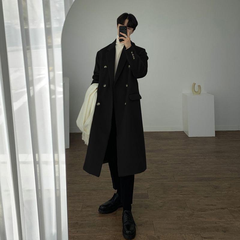 Plain Double-Breasted Coat Product Image