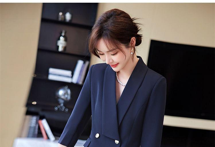 3/4-Sleeve Double Breasted Blazer Dress Product Image