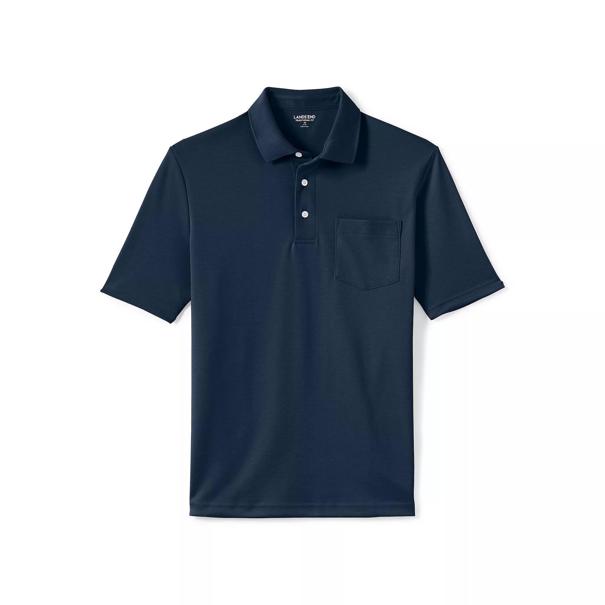 Men's Lands' End Super Soft Supima Pocket Polo, Size: XL, Pale Grey Blue Product Image