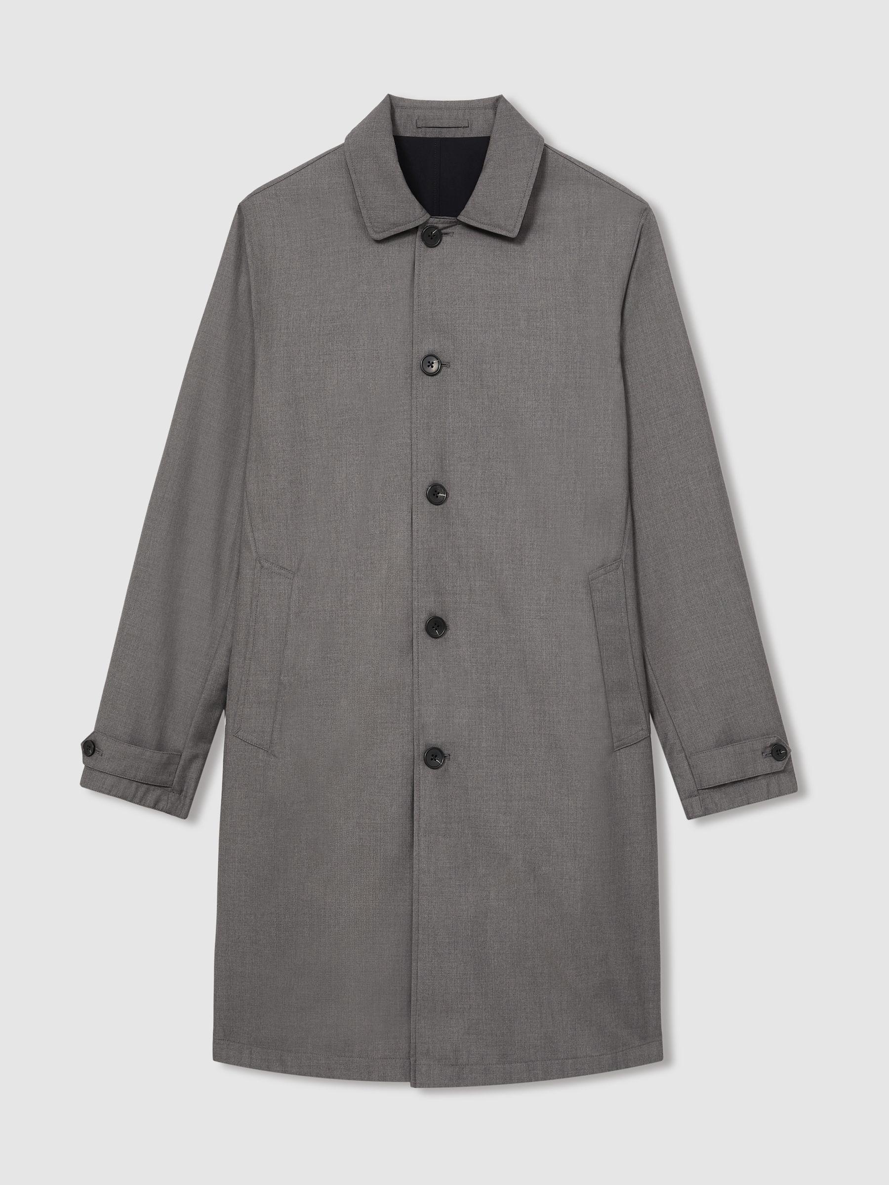 Reversible Mid-Length Coat in Navy/Grey Product Image