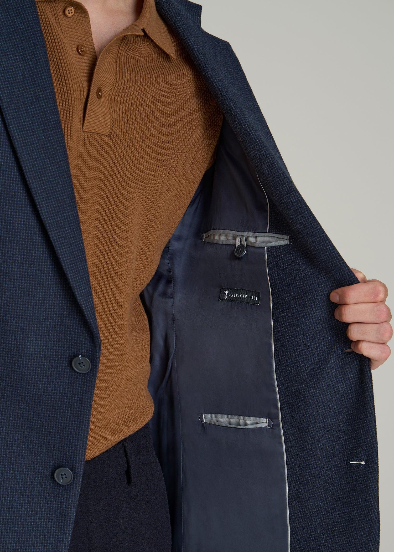 Wool Blend Blazer for Tall Men in Blue Birdseye Product Image