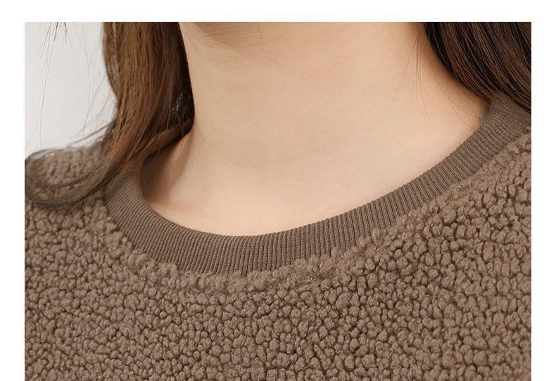 Crew Neck Numbering Drawstring Hem Fleece Pullover Product Image