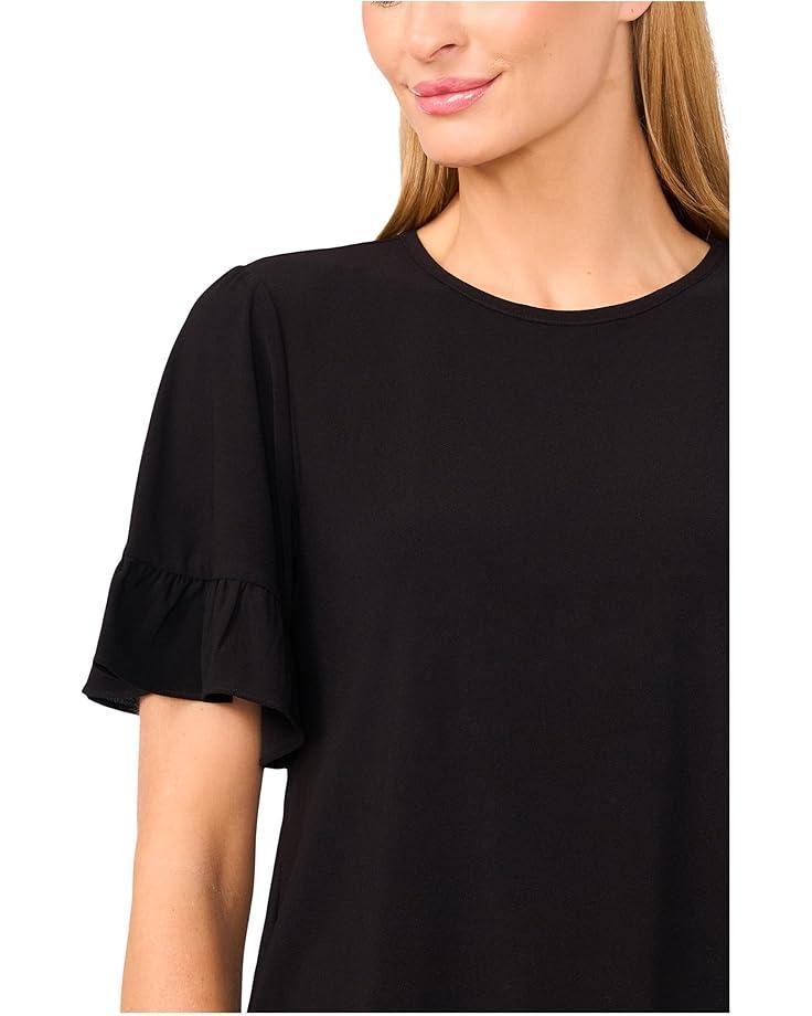 Short Sleeve Button Front Lace Trim Top Product Image