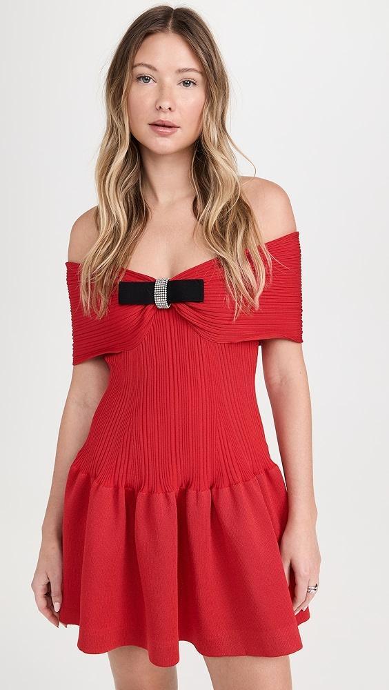Self Portrait Red Knit Bow Mini Dress | Shopbop Product Image