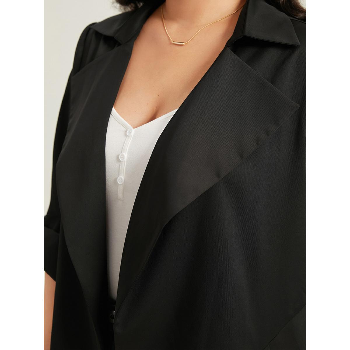 Plus Size Supersoft Essentials Plain Asymmetrical Hem Windbreaker Women Black At the Office Plain Ladies Work Winter Coats BloomChic 12/L Product Image