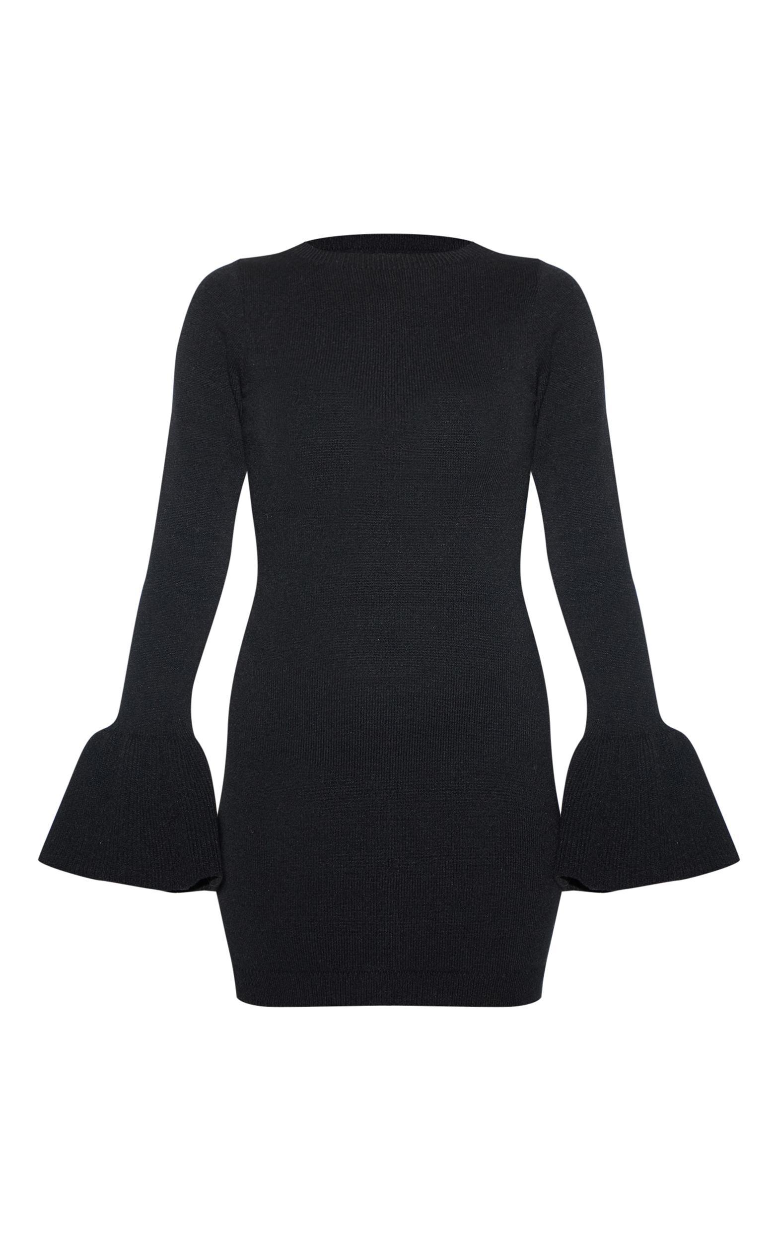  Petite Black Fine Knit Boatneck Mini Dress Product Image