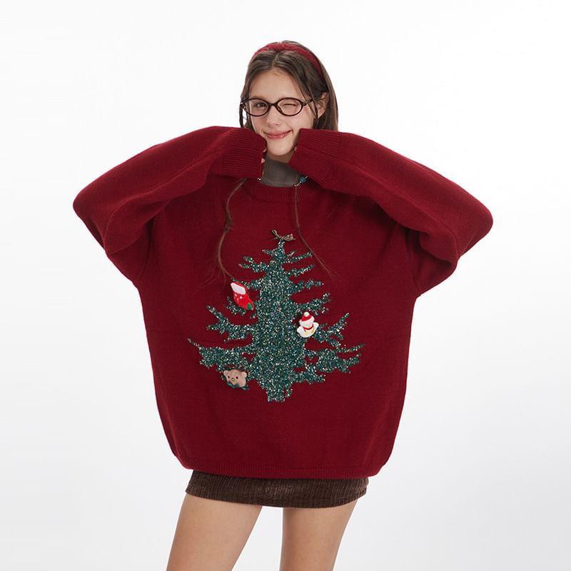 Couple Matching Long Sleeve Christmas Tree Loose-Fit Sweater Product Image