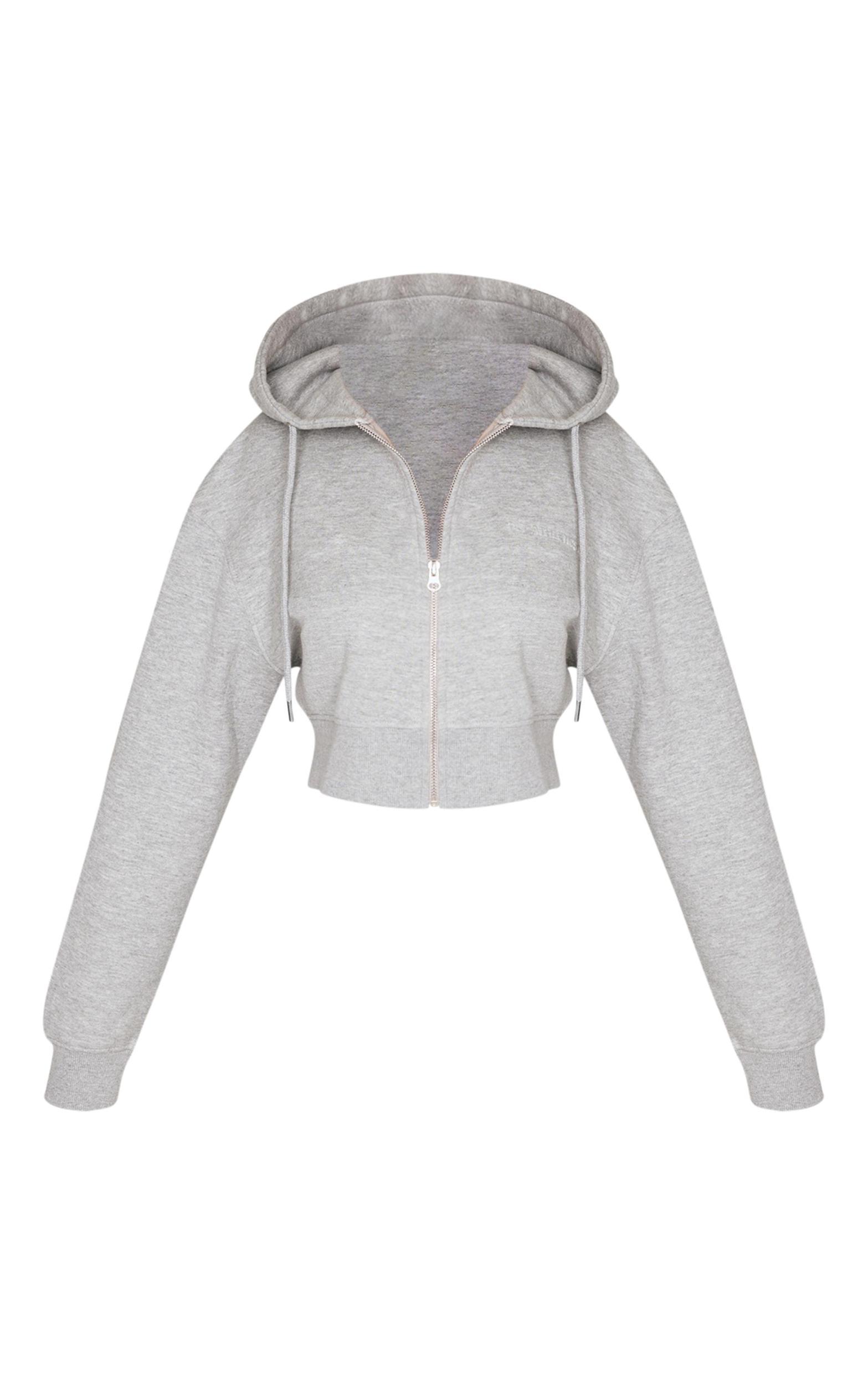 Petite Ash Grey Zip Up Embossed Detail Crop Hoodie Product Image
