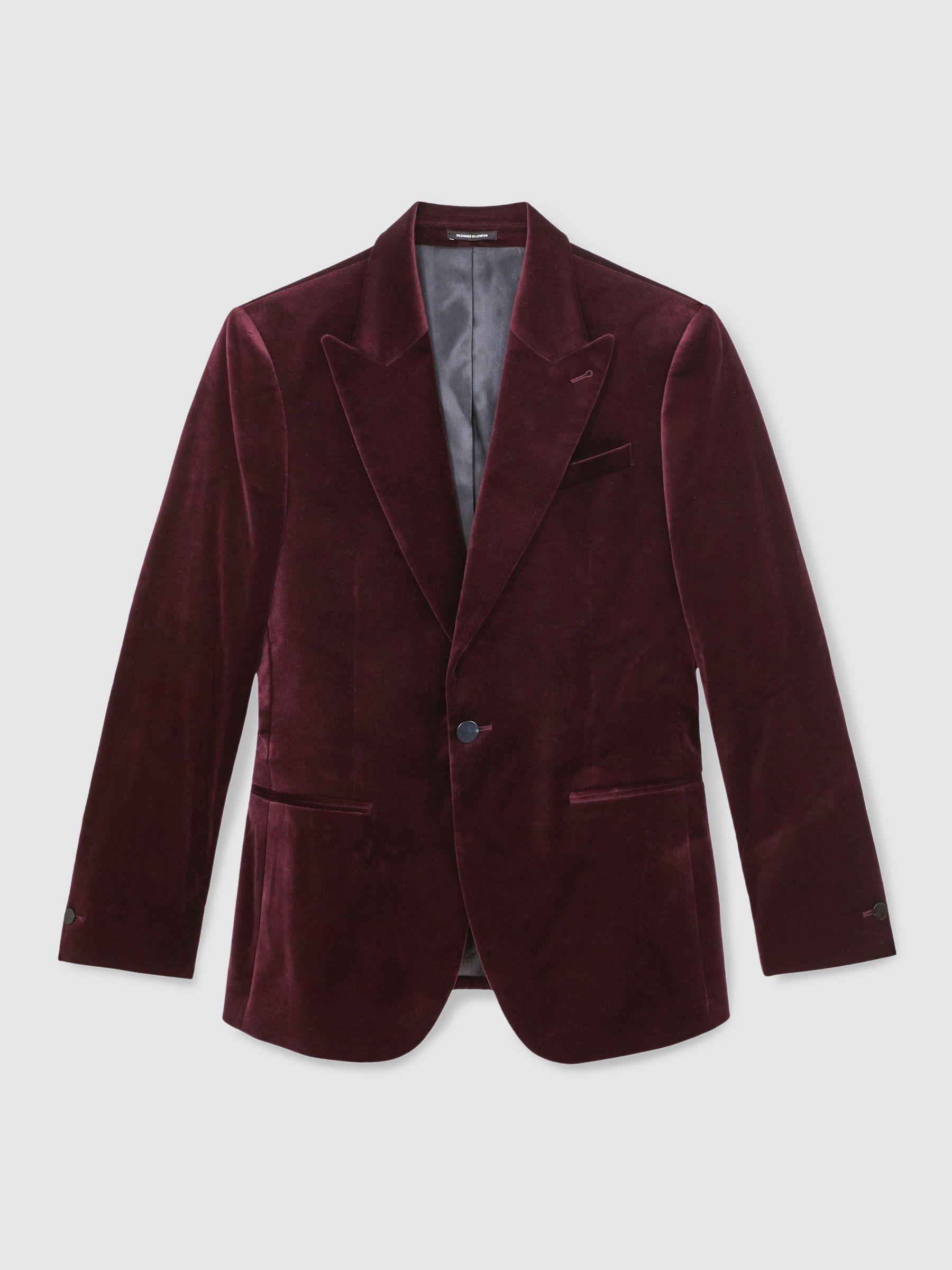 Single-Breasted Velvet Blazer Regular-Fit in Bordeaux Product Image