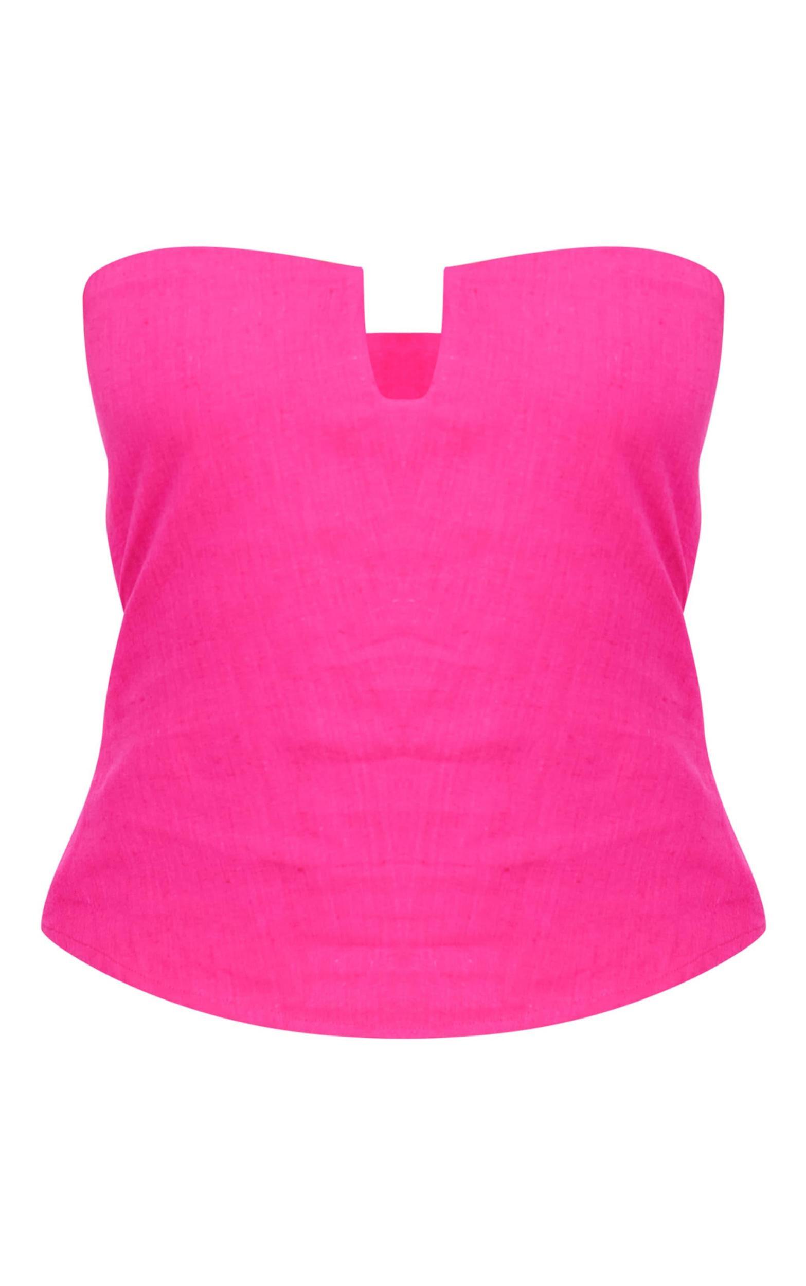 Hot Pink Linen Look Square Neck Bandeau Corset Product Image