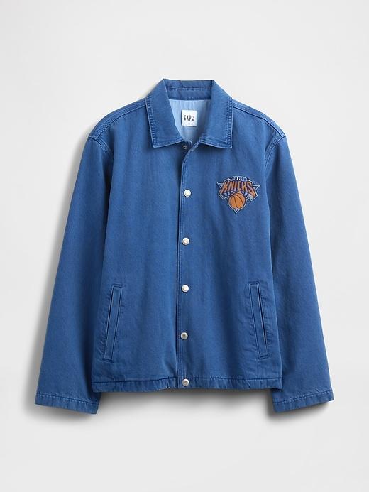 NBA New York Knicks Logo Denim Coaches Jacket Product Image