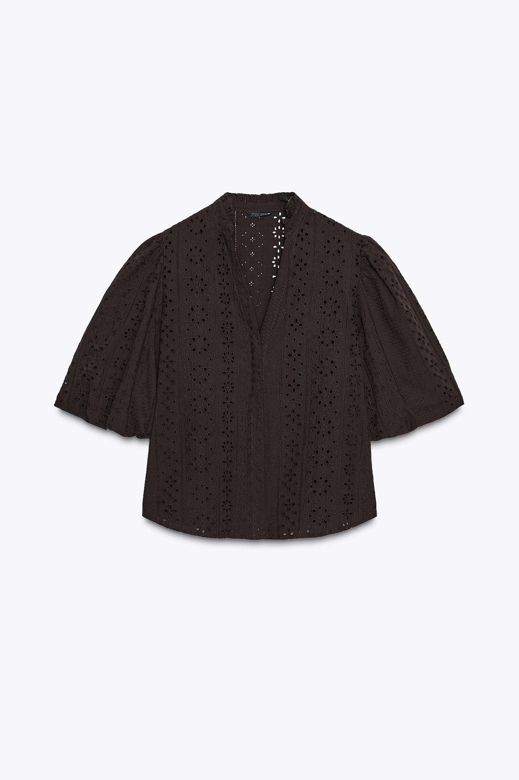 PUFF SLEEVE SHIRT WITH PERFORATED EMBROIDERY Product Image