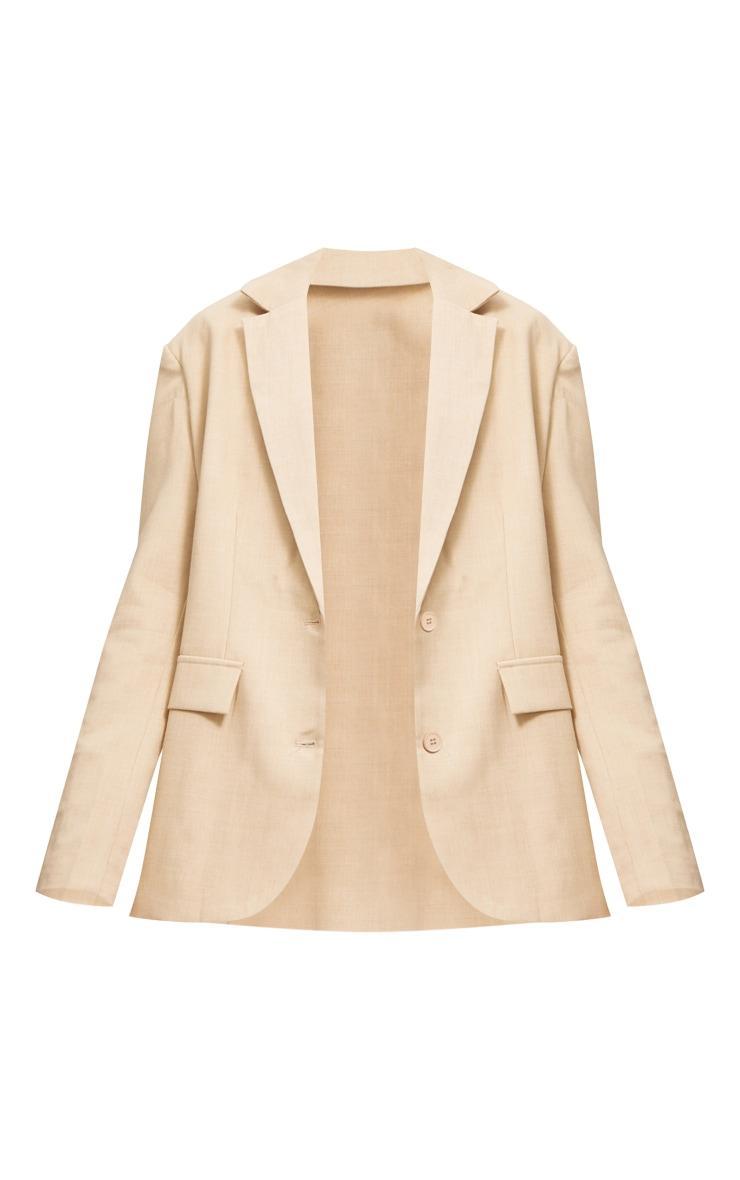  Stone Woven Oversized Curved Hem Boxy Blazer Product Image