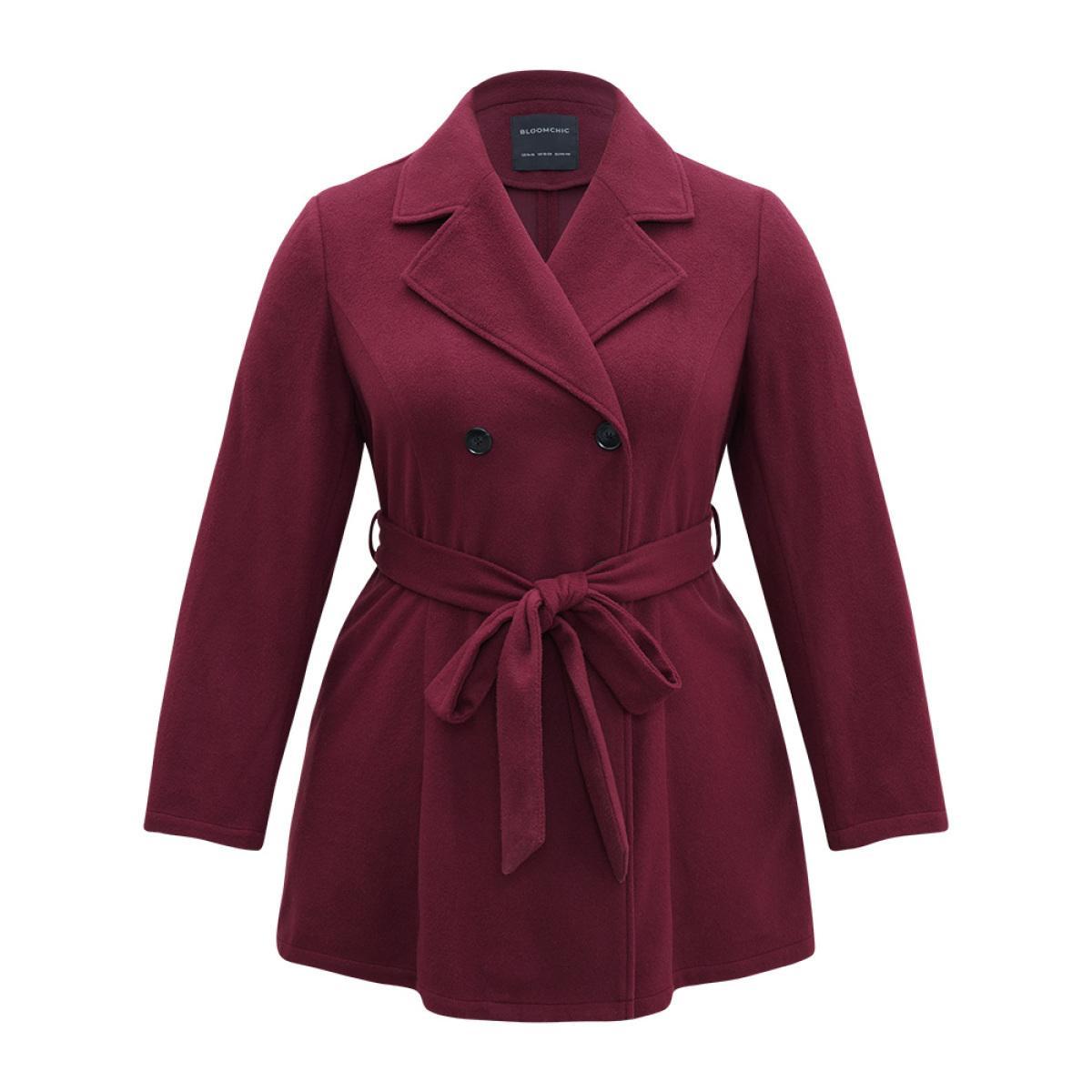 Plus Size Suit Collar Button Up Plicated Detail Blazer Black Women Dailywear Plain Plain Sleeve Long Sleeve Suit Collar 12/L Casual Blazers BloomChic Product Image