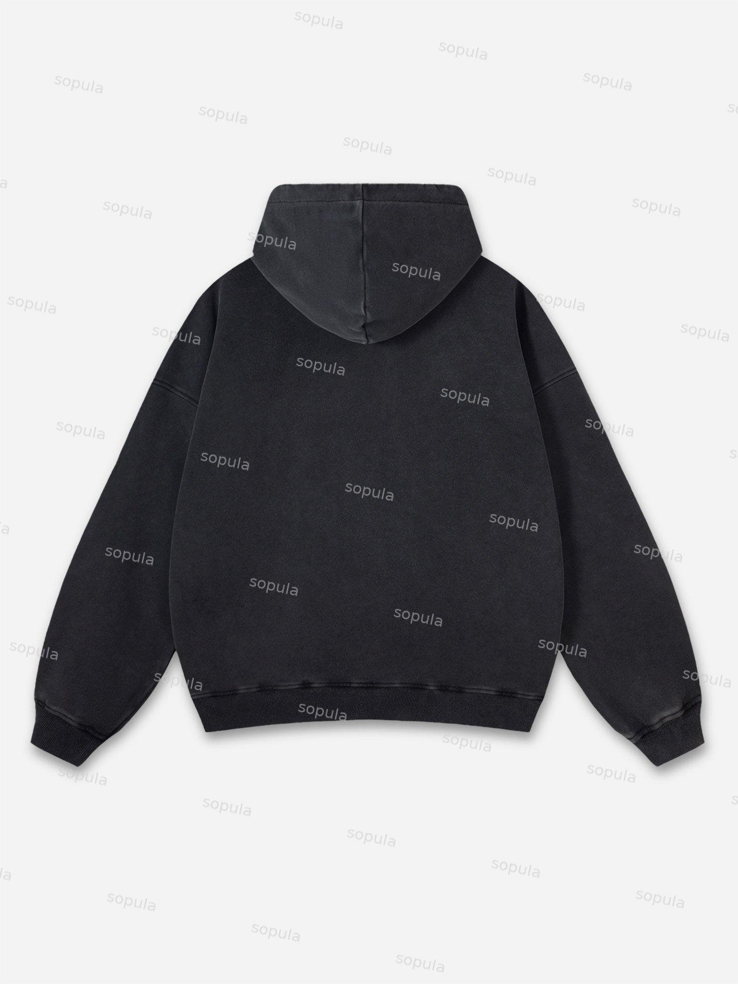 Sopula The Scarlet Camellia Vintage Graphics Washed Distressed Pocket Hoodie Product Image