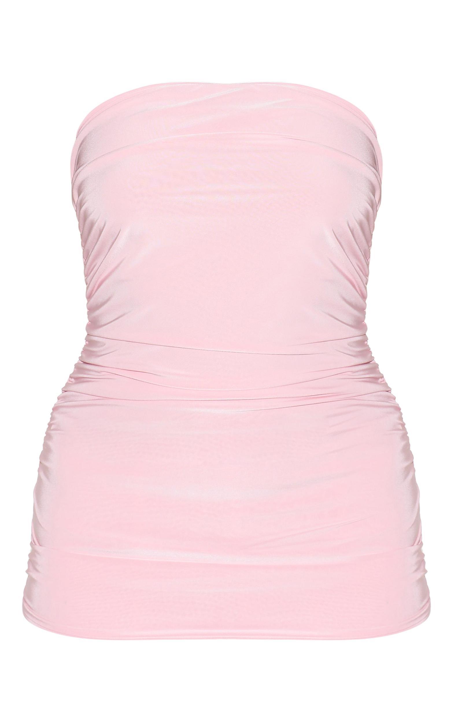 Pale Rose Double Layer Slinky Ruched Bandeau Longline Top Product Image