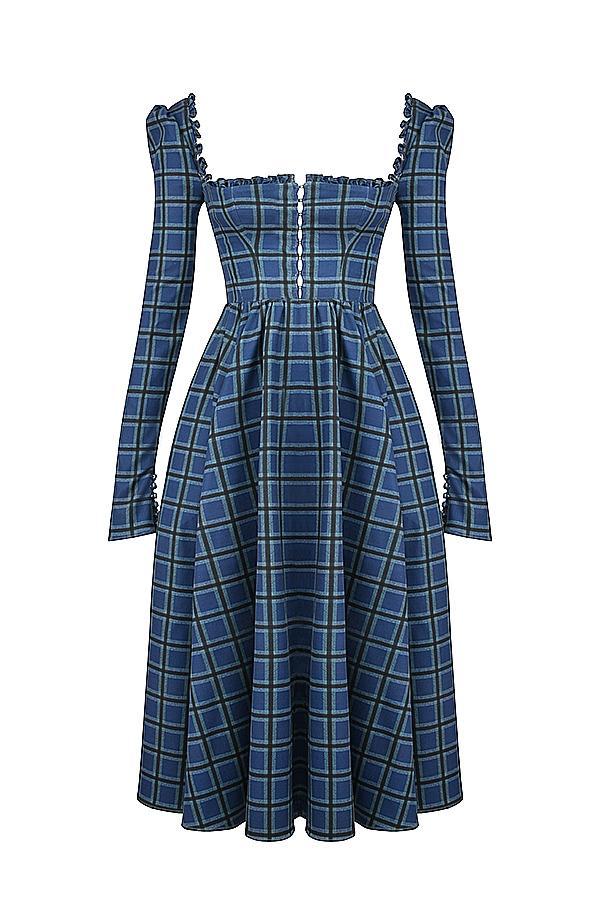 Delia Blue Tartan Midi Dress Product Image