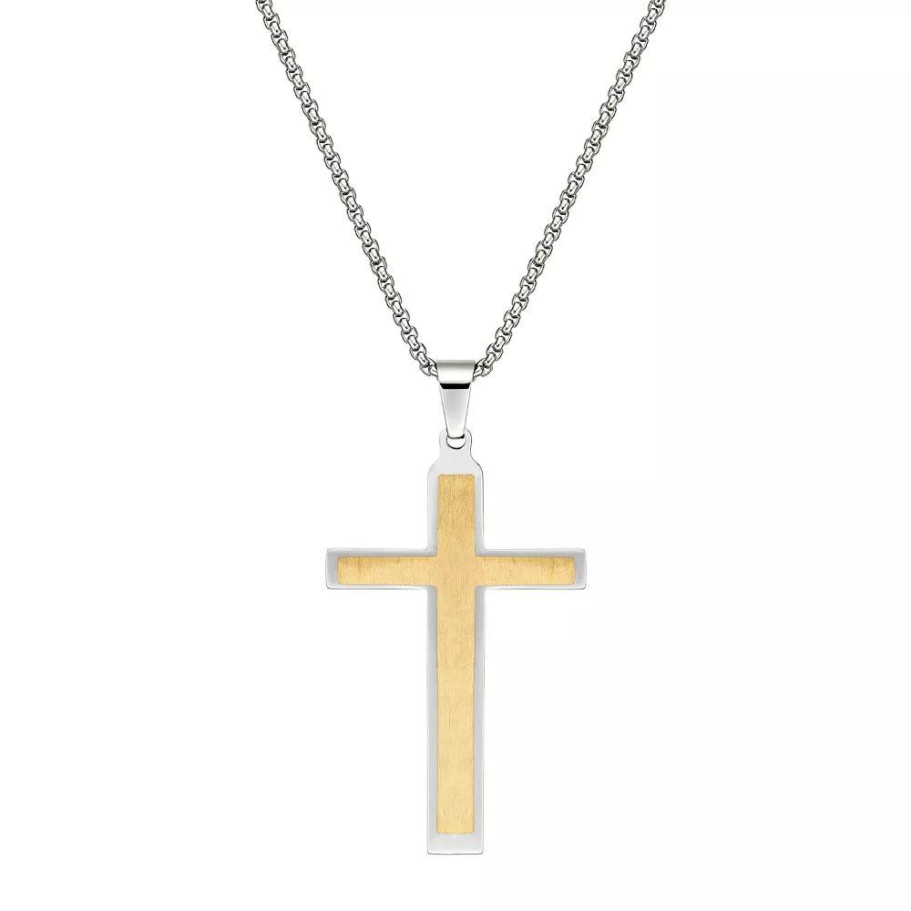 LYNX Stainless Steel Layered Two-Tone Cross Pendant - Men's, Size: 24", Two Tone Product Image