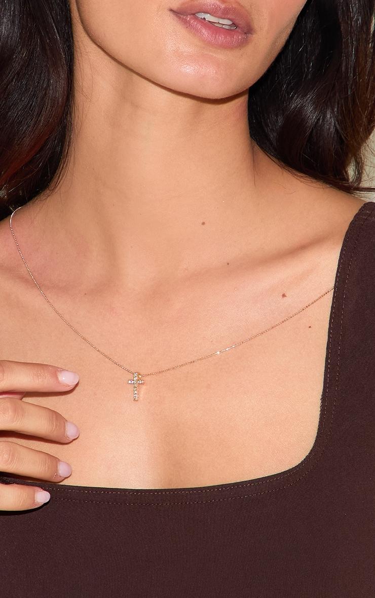 Gold Simple Dainty Diamante Cross Necklace Product Image
