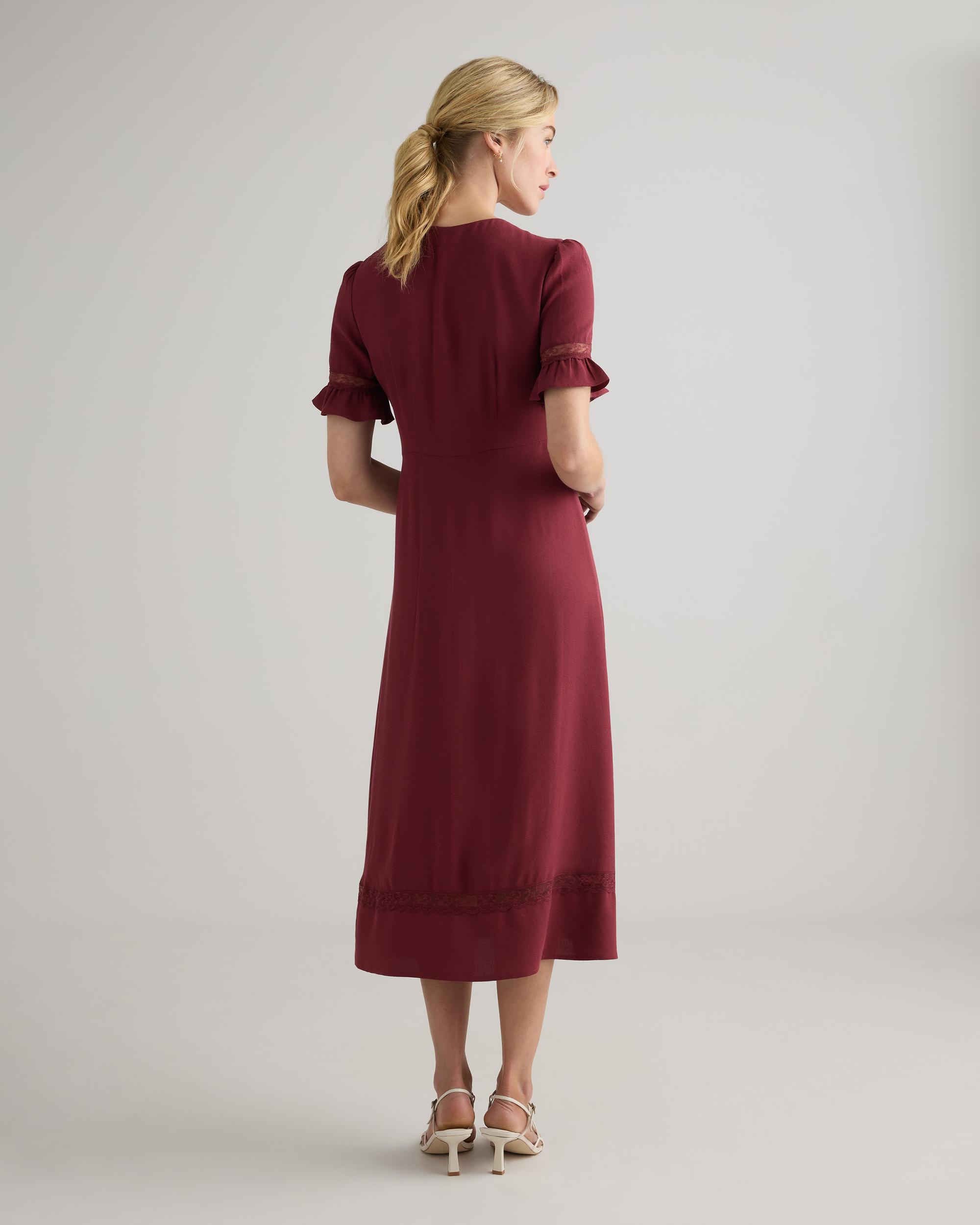 Quince | Women's Lightweight Crepe Lace Inset Midi Dress Viscose Product Image