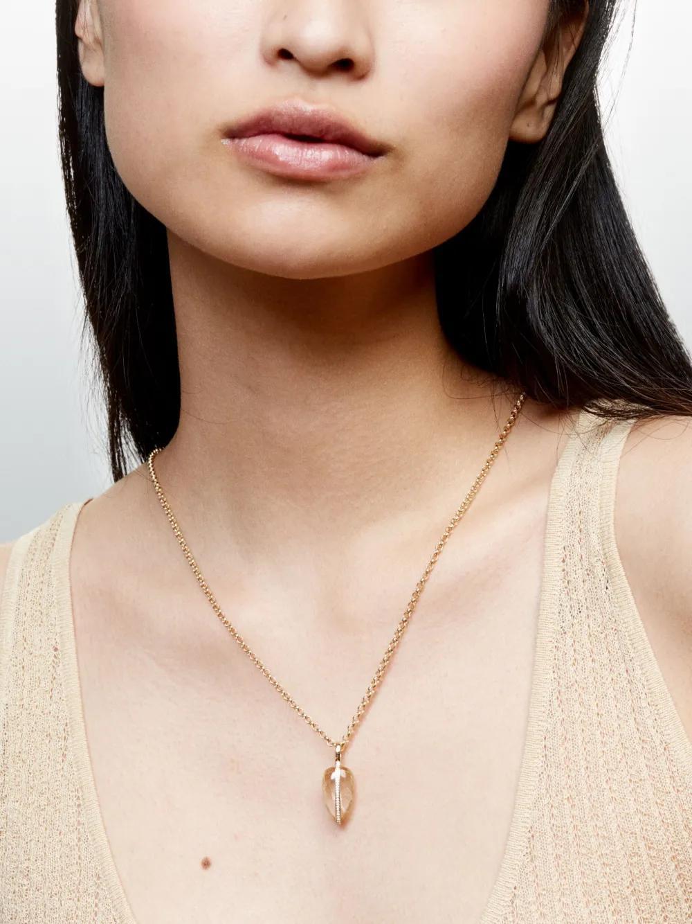 BY PARIAH 14k Yellow Gold Quartz And Diamond Pendant In Braun Product Image