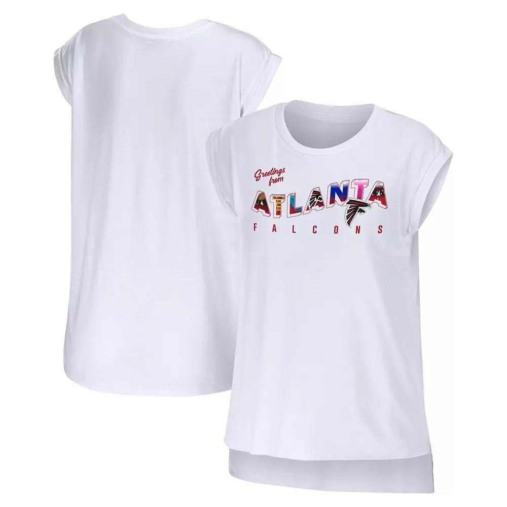 Women's WEAR by Erin Andrews White Atlanta Falcons Greetings From Muscle T-Shirt, Size: Large Product Image
