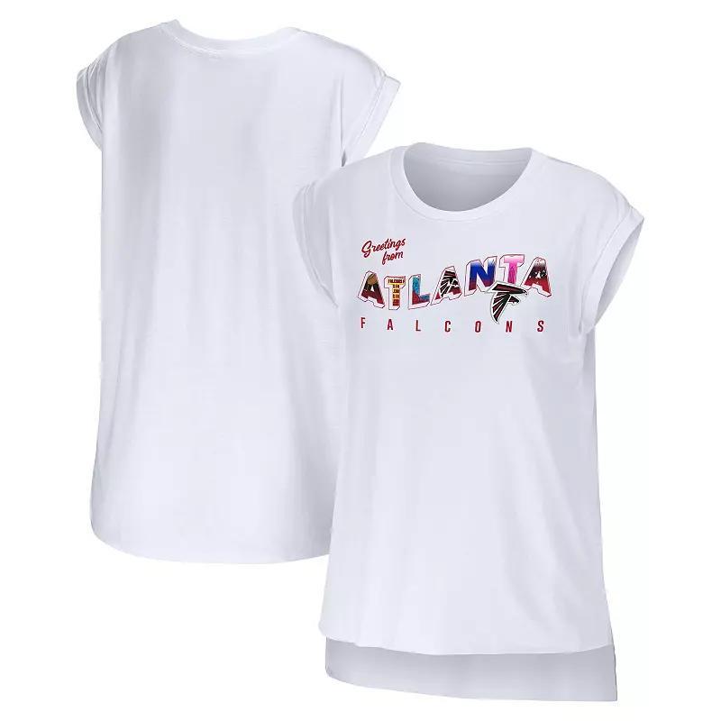 Women's WEAR by Erin Andrews White Atlanta Falcons Greetings From Muscle T-Shirt, Size: Large Product Image