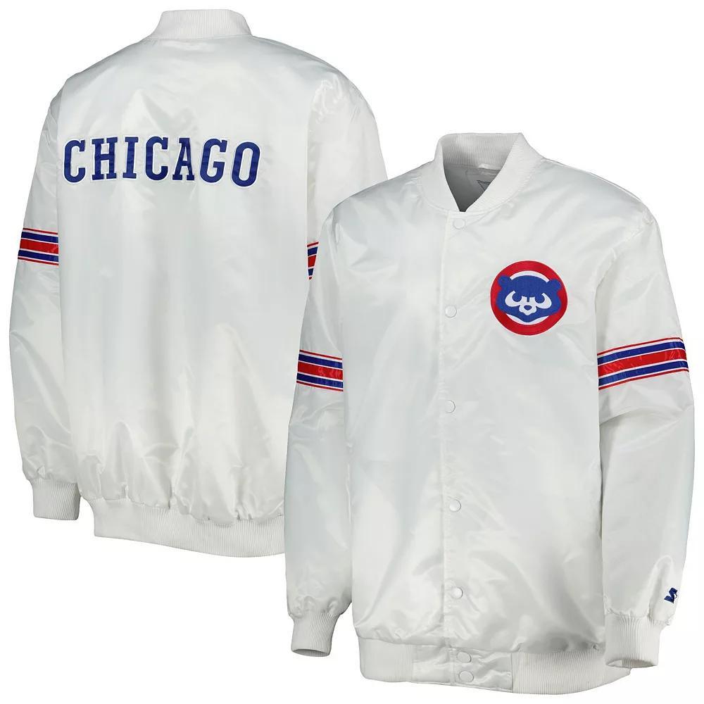 Men's Starter White Chicago Cubss Power Forward Satin Full-Snap Varsity Jacket, Size: 4XL Product Image