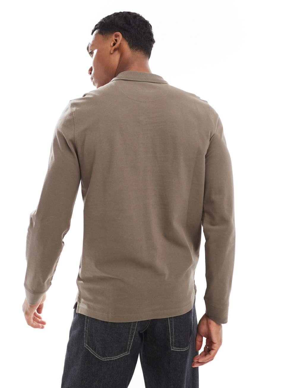 Farah blanes long sleeve polo in mushroom gray Product Image