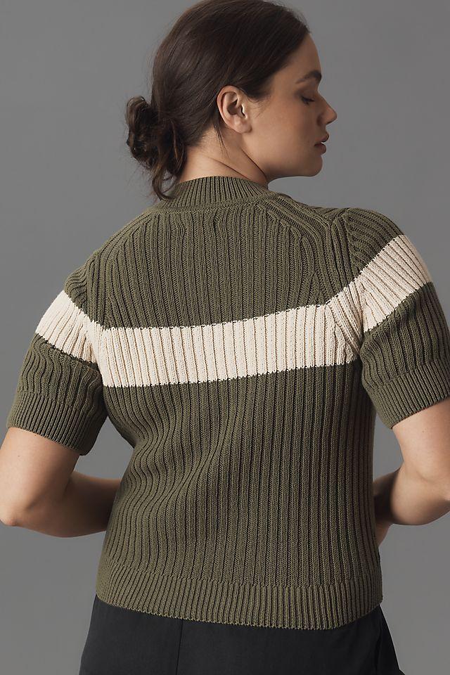 Pilcro Striped Short Sleeve Mock-Neck Sweater Product Image