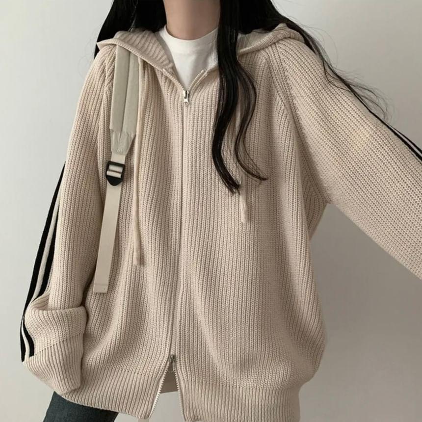 Striped Hooded Oversized Zip Cardigan Product Image