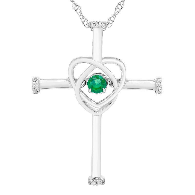 Boston Bay Diamonds Sterling Silver Diamond Accent & Lab-Grown Emerald Cross Pendant Necklace, Women's, Size: 18" Product Image