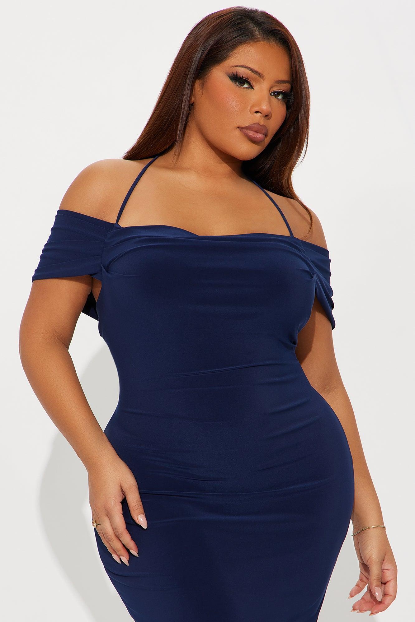 Jaden Off Shoulder Cowl Back Maxi Dress - Navy Female Product Image