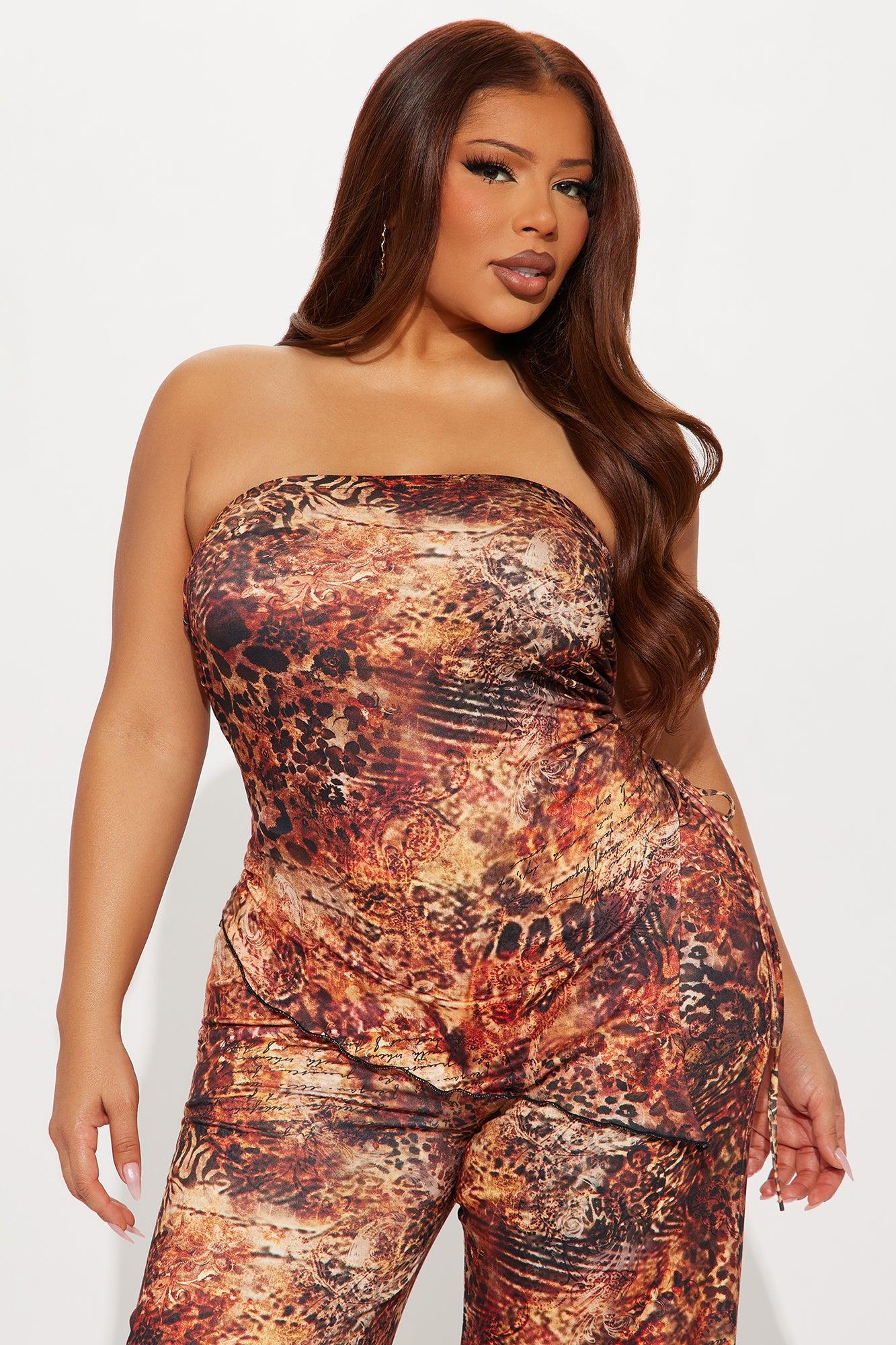 Yailin Strapless Wide Leg Jumpsuit - Brown Combo Product Image