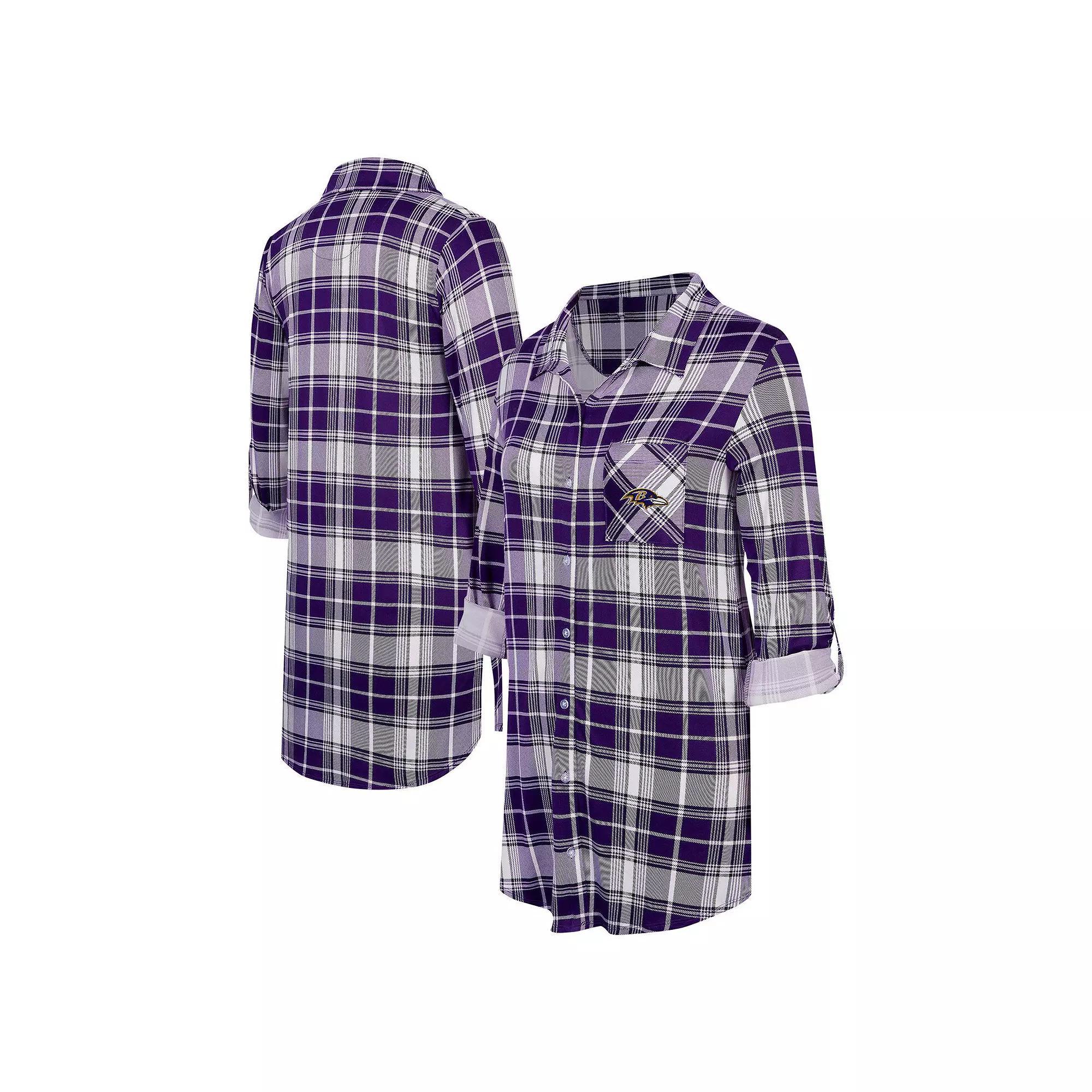 Women's Concepts Sport Purple Baltimore Ravens Ashford Plaid Knit Nightshirt, Size: XL Product Image