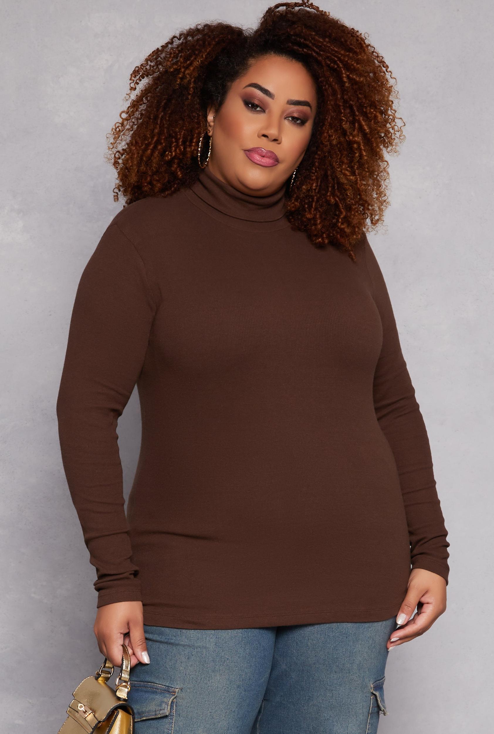Womens Plus Size Ribbed Knit Long Sleeve Turtleneck Top Product Image