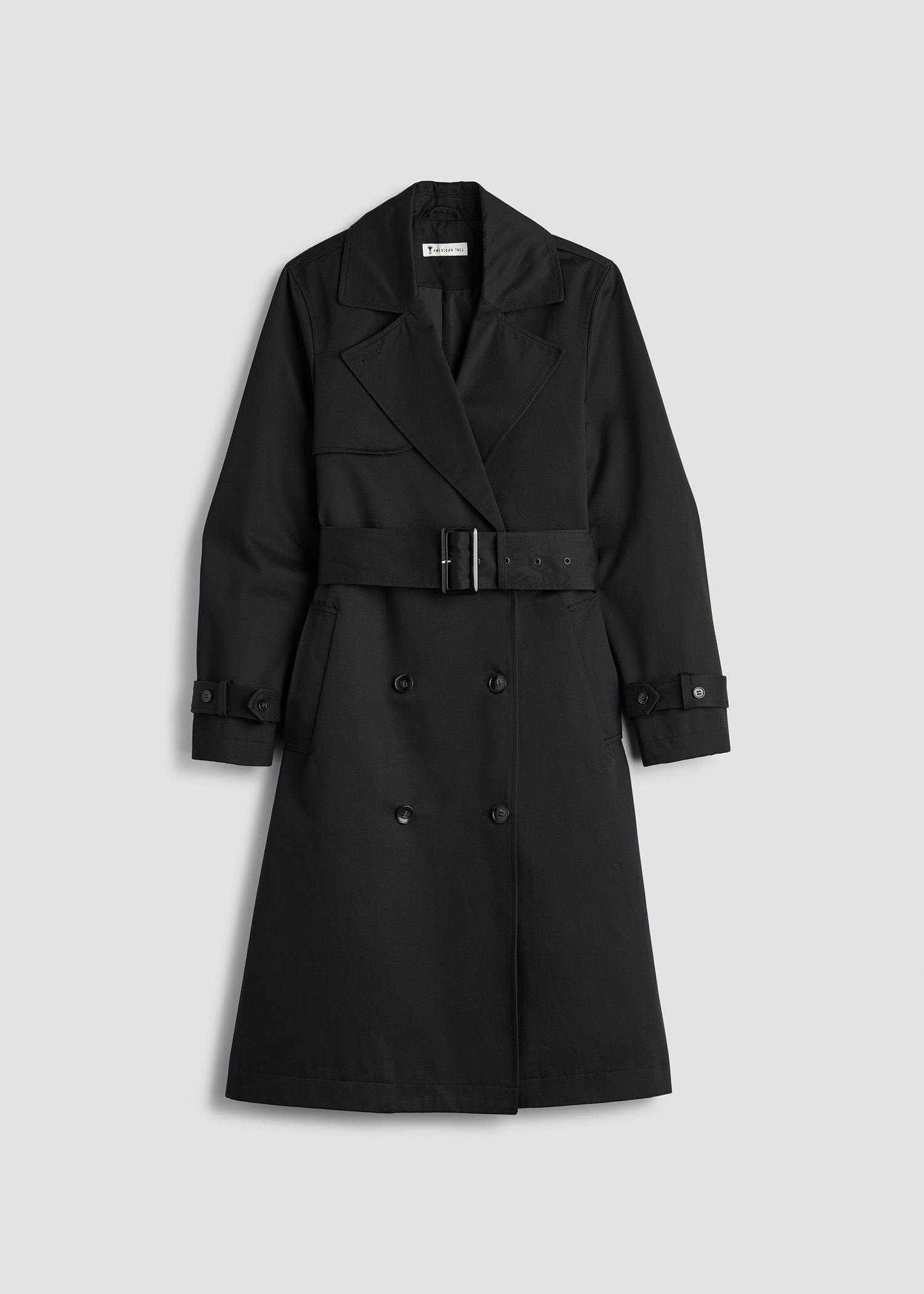 Trench Coat for Tall Women in Black Product Image