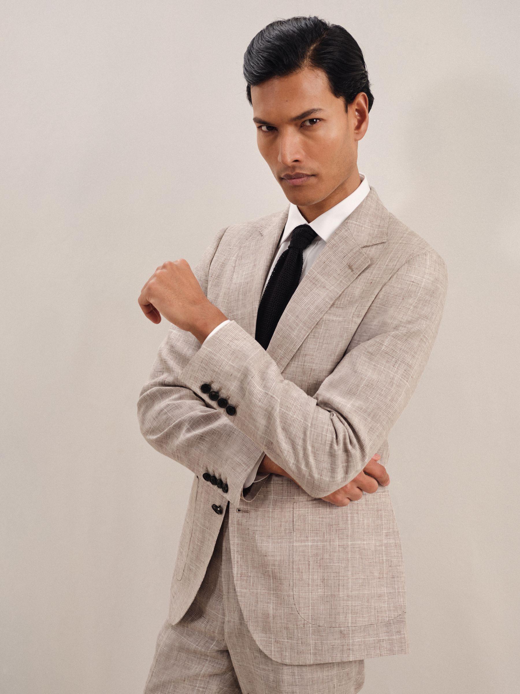 Slim-Fit Pinstripe Suit Trousers in Oatmeal/White Product Image