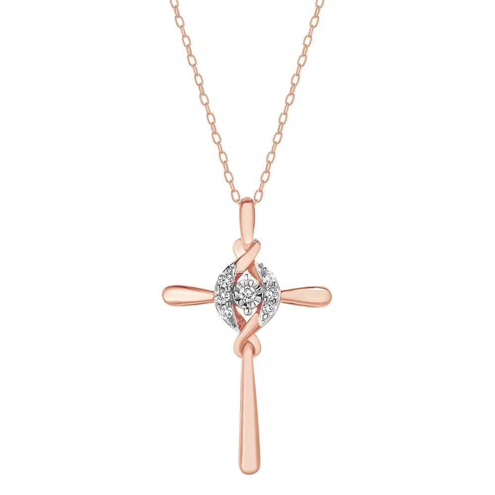 Diamond Brilliance 1/10 Carat T.W. Lab-Grown Diamond Cross Pendant Necklace, Women's, Size: 18", Pink Tone Product Image