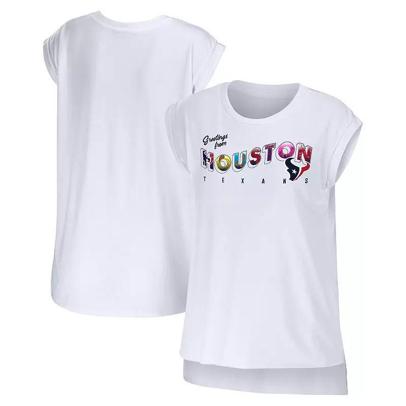 Women's WEAR by Erin Andrews White Houston Texans Greetings From Muscle T-Shirt, Size: XS Product Image