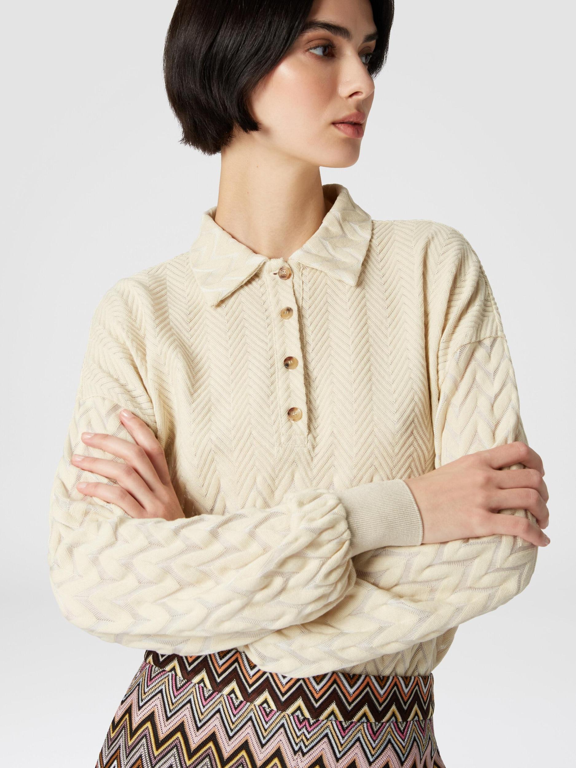 Long-sleeved polo shirt with tone-on-tone chevron Product Image