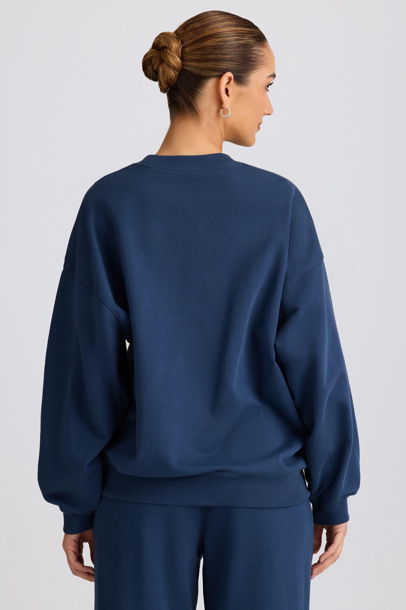 Oversized Crew-Neck Sweatshirt in Dark Navy Product Image