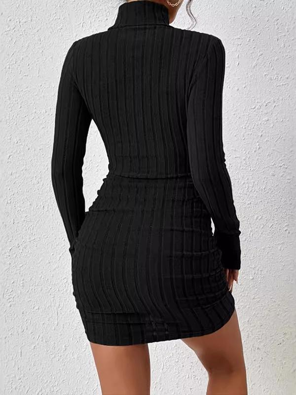 Bodycon High Waisted Solid Color High Neck Mini Dresses Product Image