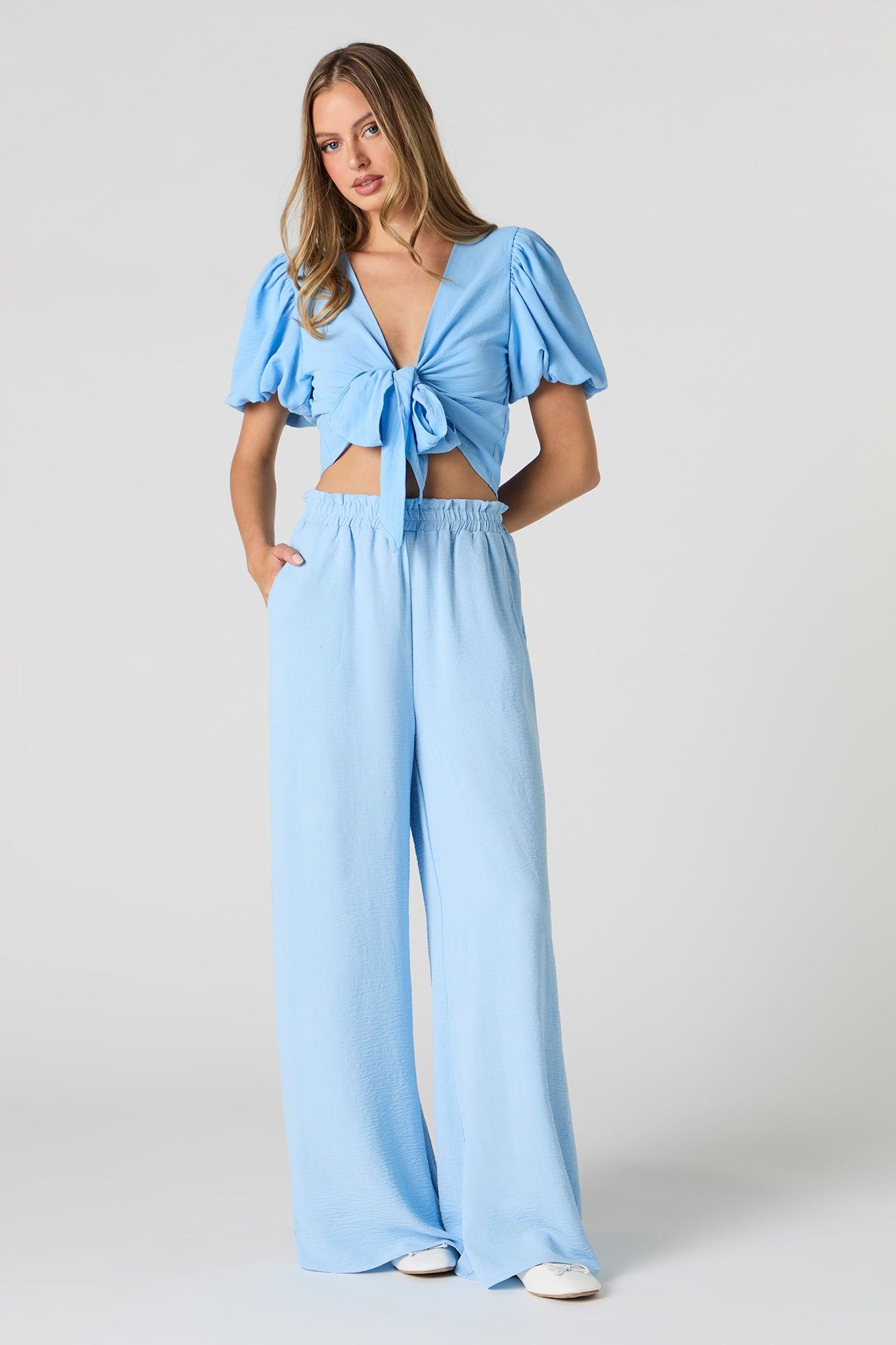 Tie Front Puff Sleeve Crop Top Female Product Image