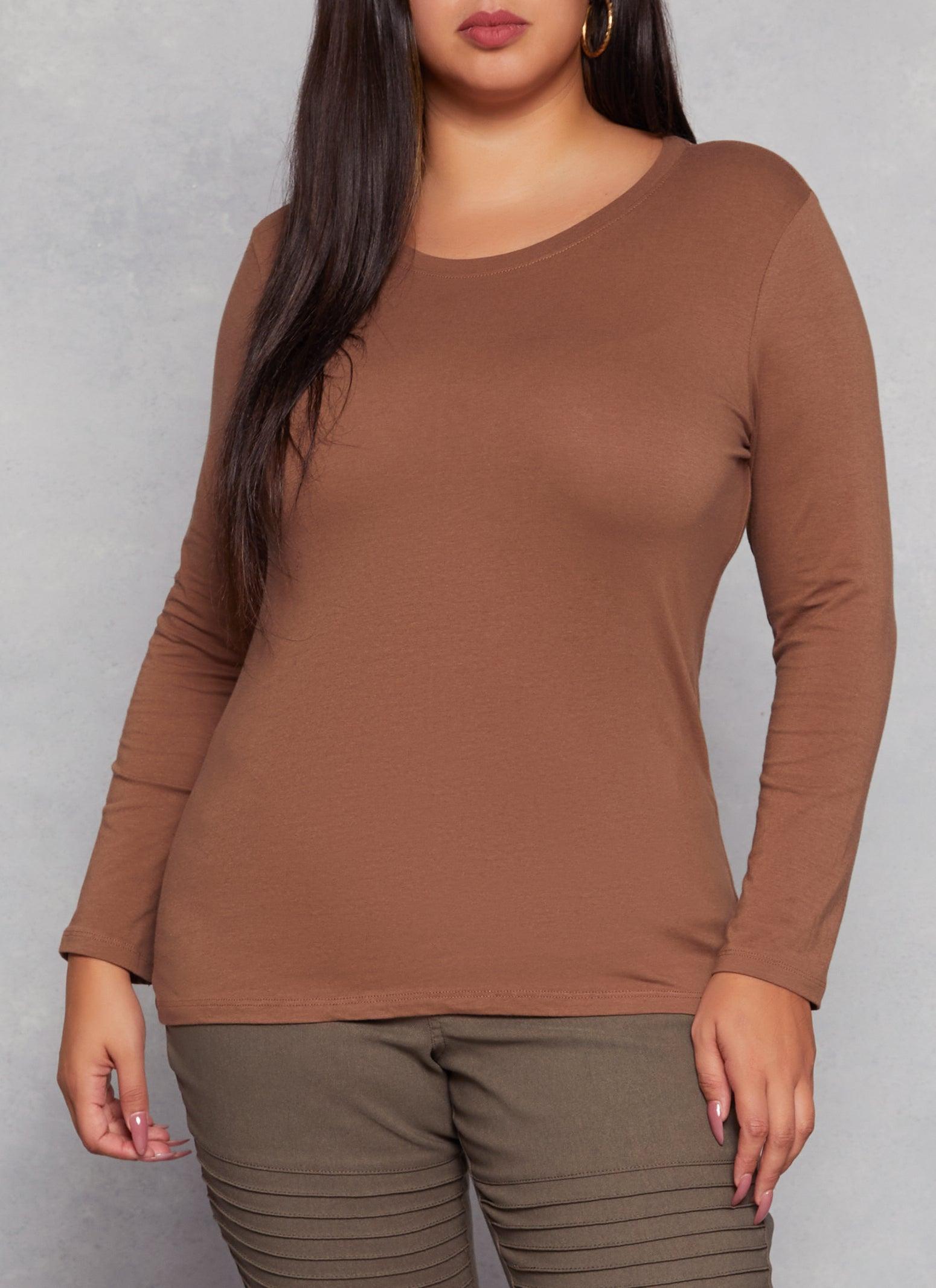 Womens Plus Size Long Sleeve Basic T Shirt Product Image