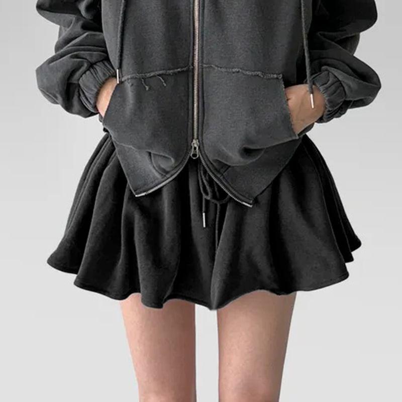 Drawstring Waist Plain Ruffle Skort Product Image