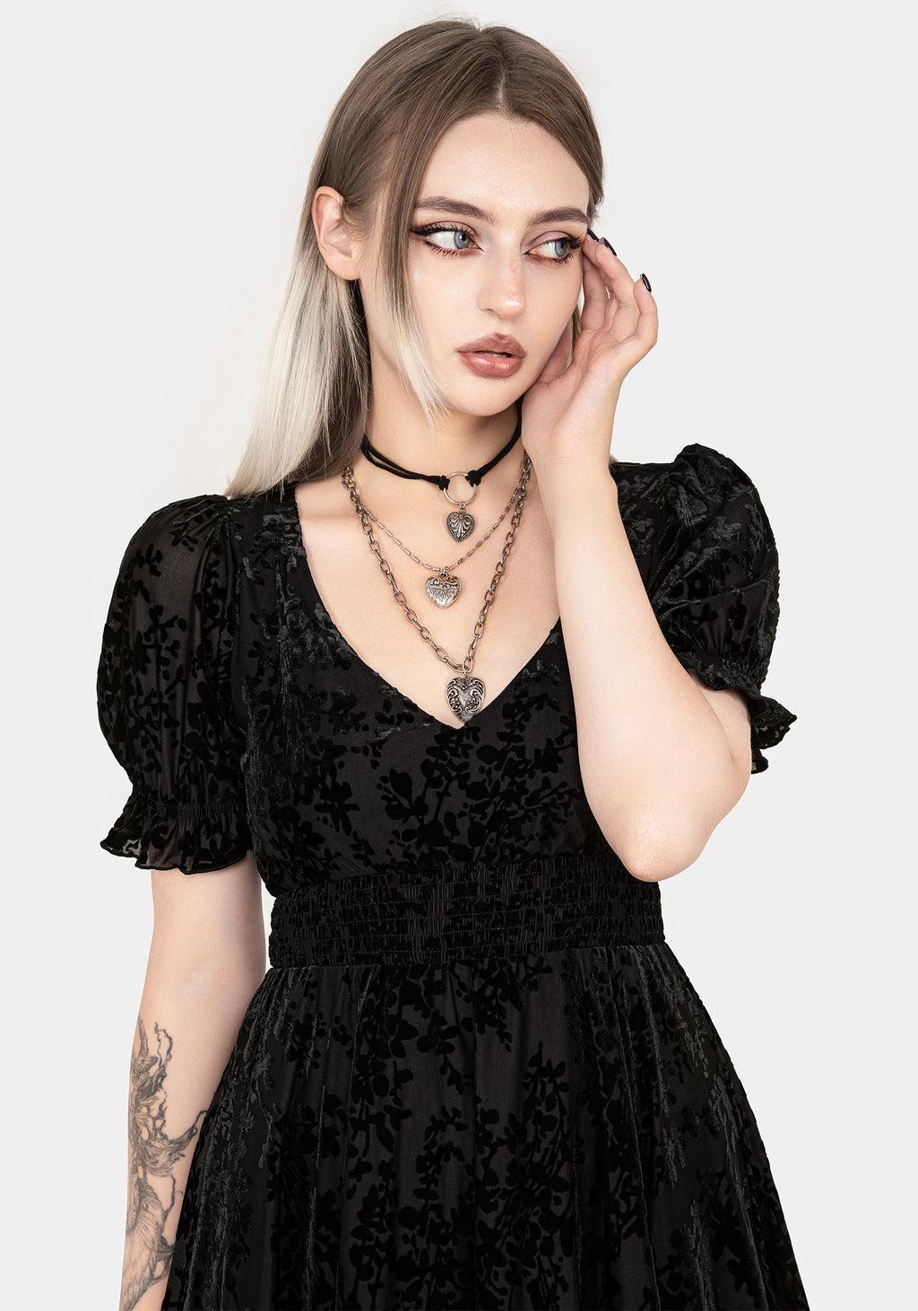 Lilias Devoré Velour Mesh Tiered Mini Dress Product Image