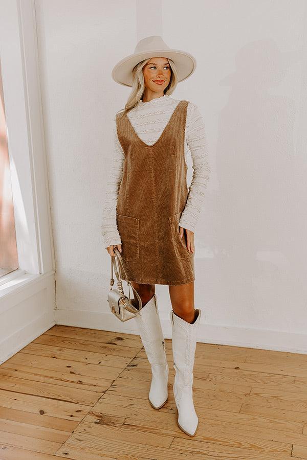 Uptown Manhattan Corduroy Mini Dress in Mocha Product Image