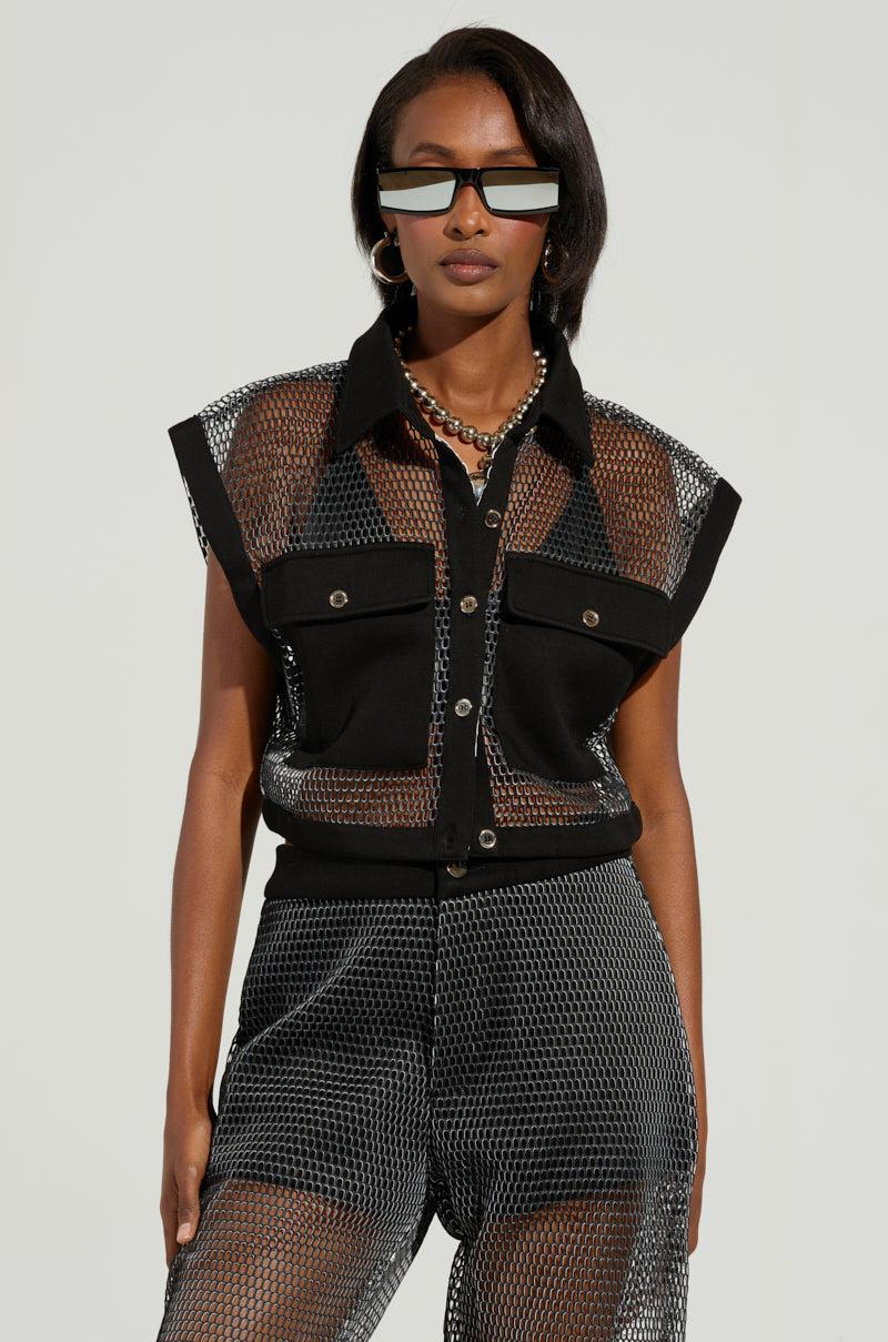 STEPHANIA TRANSPARENT BUTTON DOWN SHIRT IN BLACK Product Image